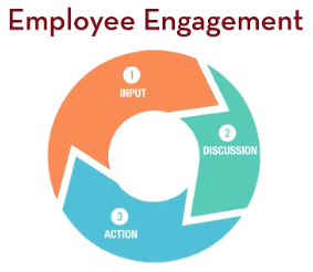 Image of cycle of employee engagement: input, discussion, action
